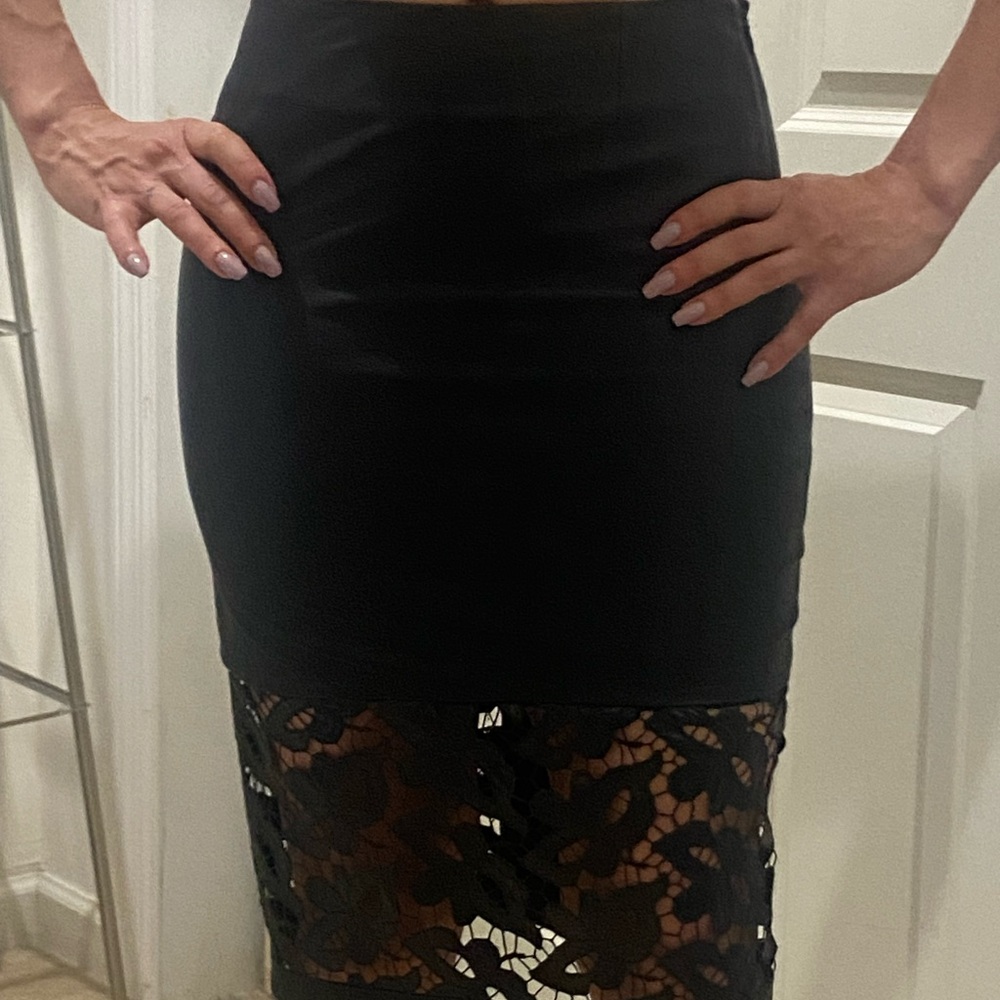 Marciano Black Pencil Skirt with Lace Detail